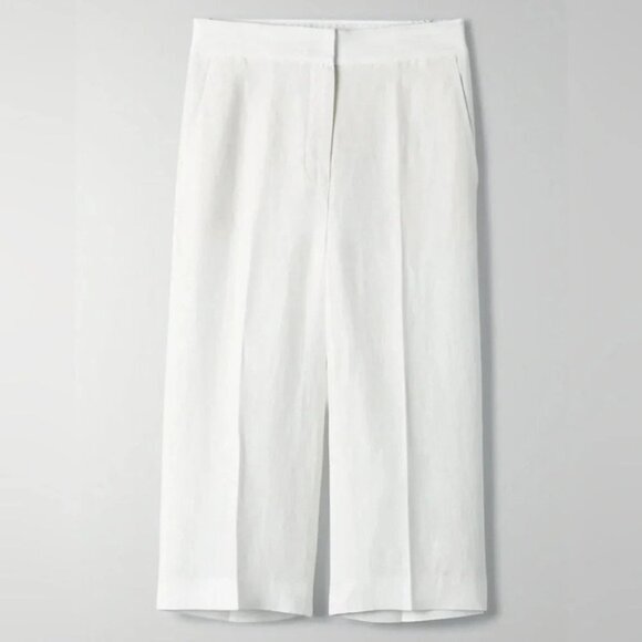 Aritzia Babaton Tahoma Pant High rise Linen Culottes Wide Leg Crop Trouser White - Picture 9 of 16